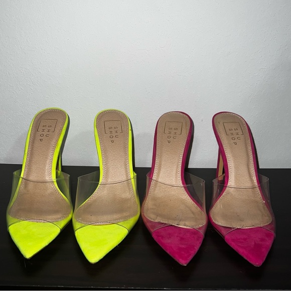 Neon Pink Heels with clear strap - Picture 4 of 5